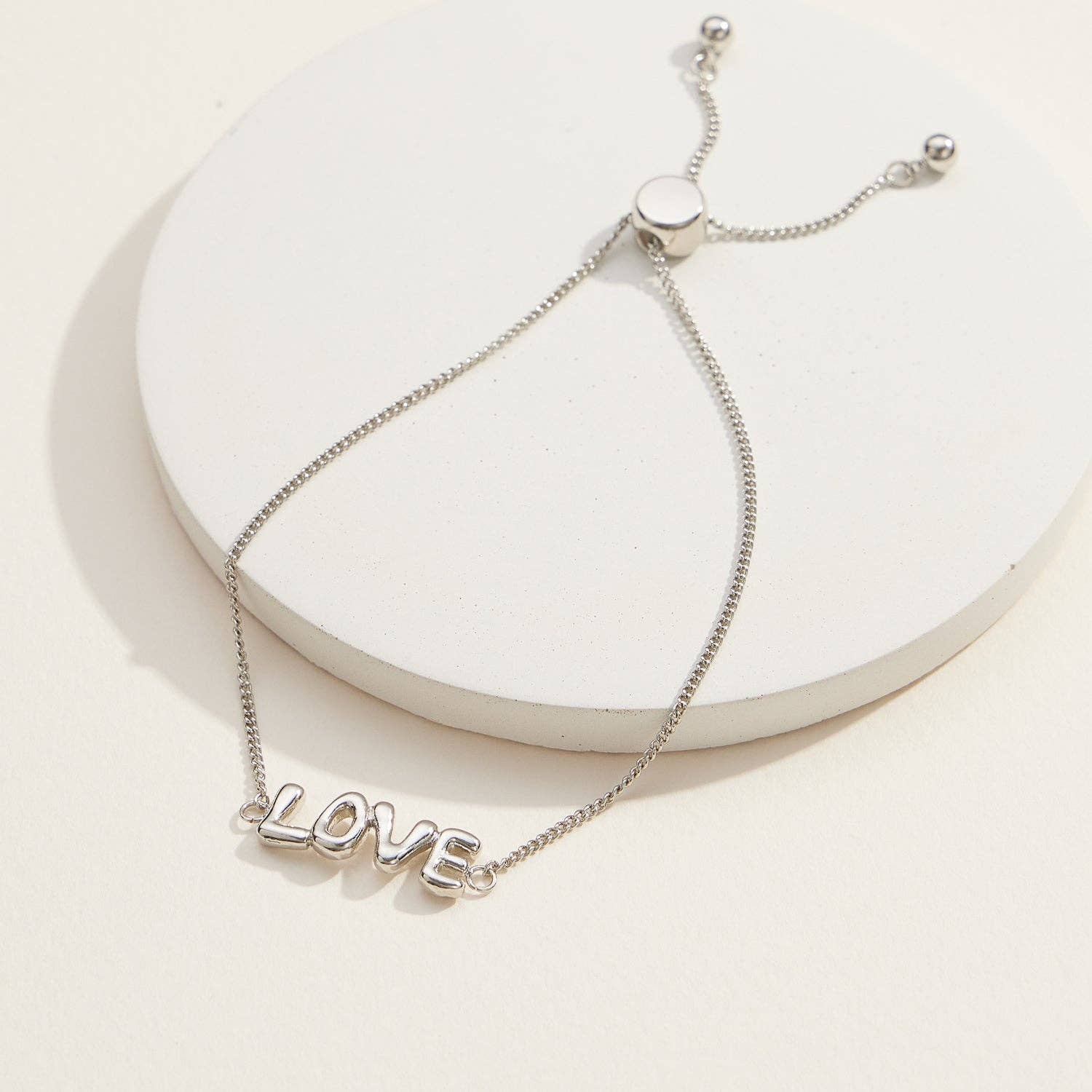 18K Gold Dipped Adjustable Love Script Bracelet - Silver