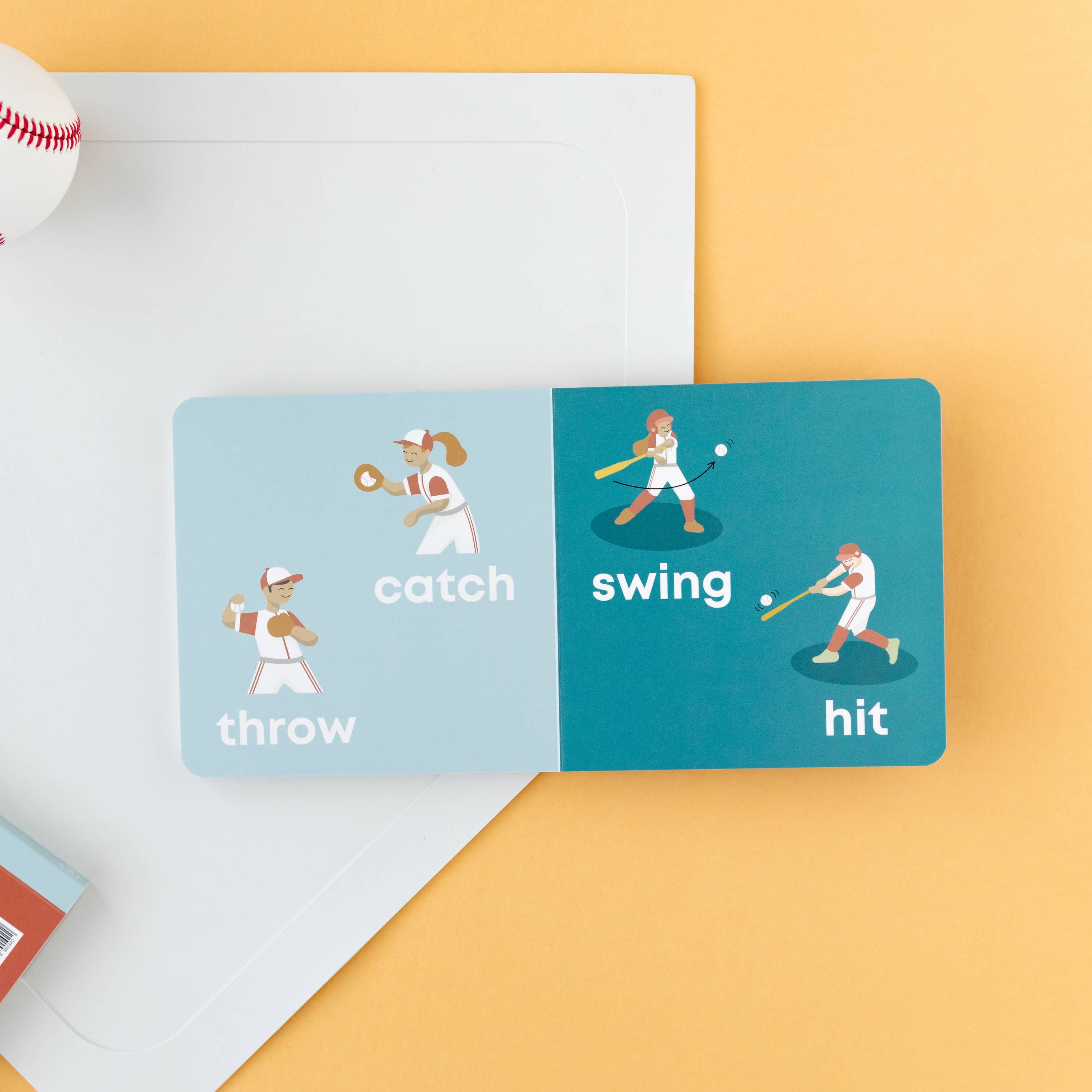 Educational cards for children with illustrations and text on a yellow background