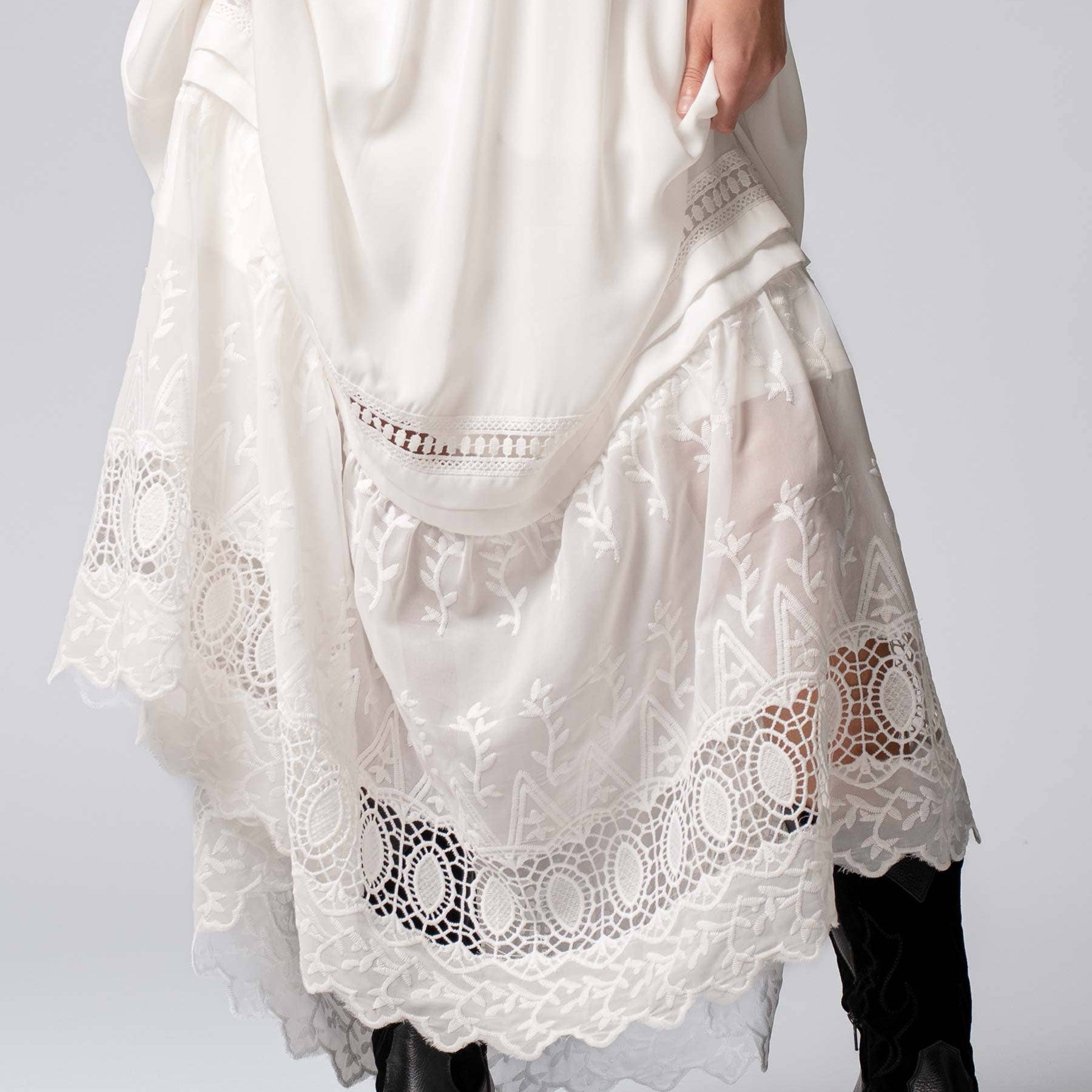 Victorian Lace Puff Sleeve White Maxi Dress