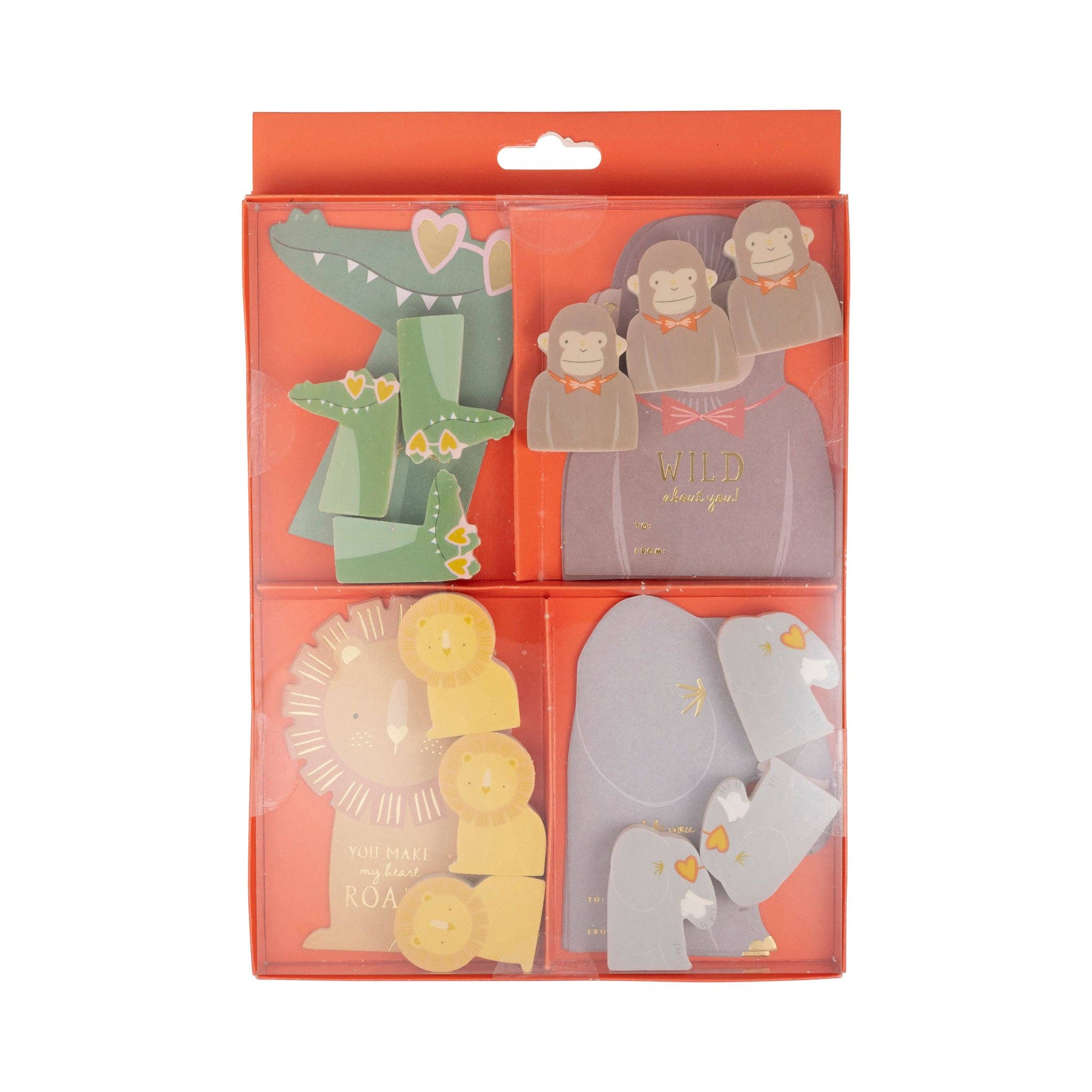 Roar with love and send these wild animal themed Valentines cards to your cubs. Perfect for kids to give to their classmates and friends. No more boring cards, these will make them the king or queen of the classroom!
Details:
12 cards, 3 each of 4 designs
12 erasers
cards are 3" wide x 4" tall