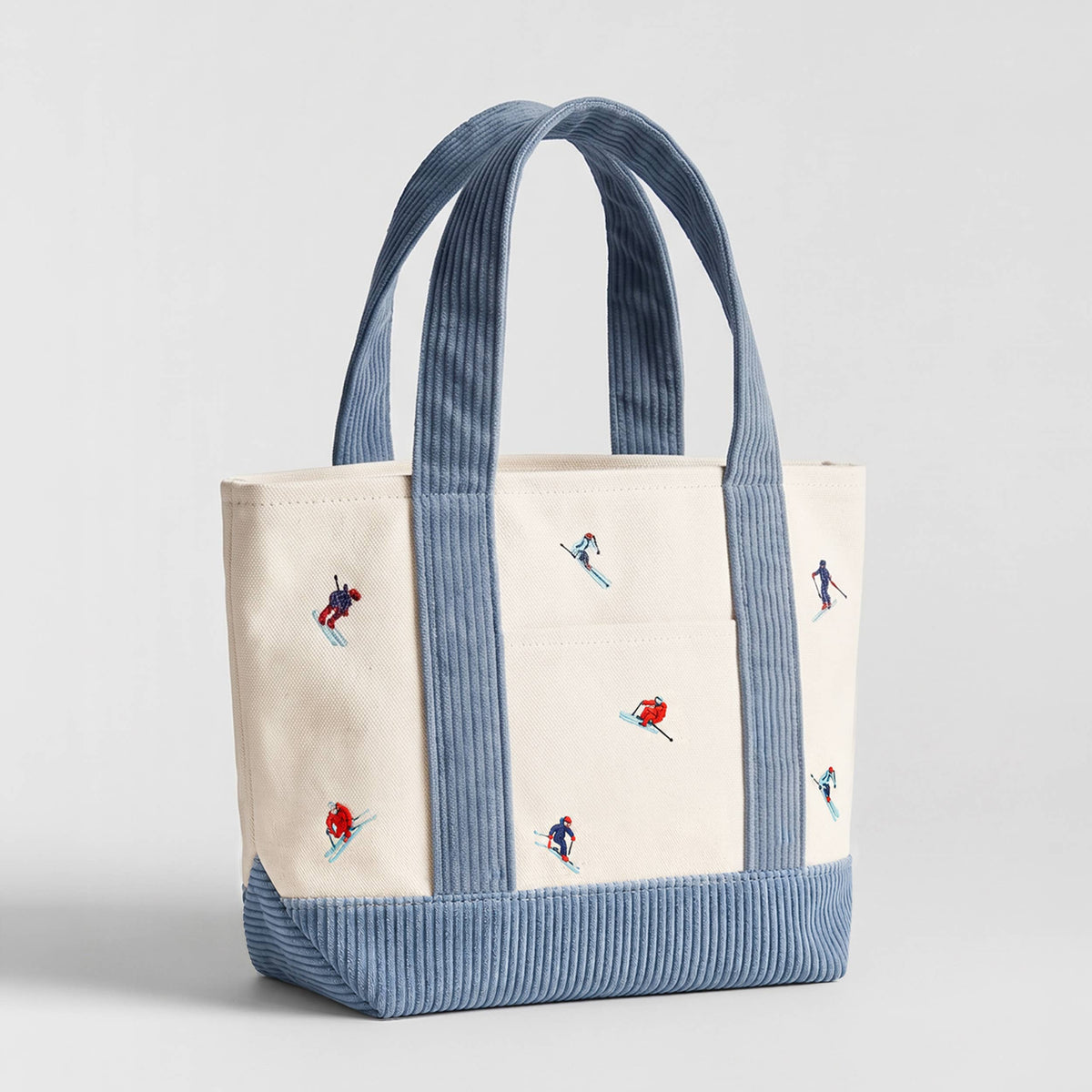 Ski Embroidered Corduroy Canvas Mini Tote Bag