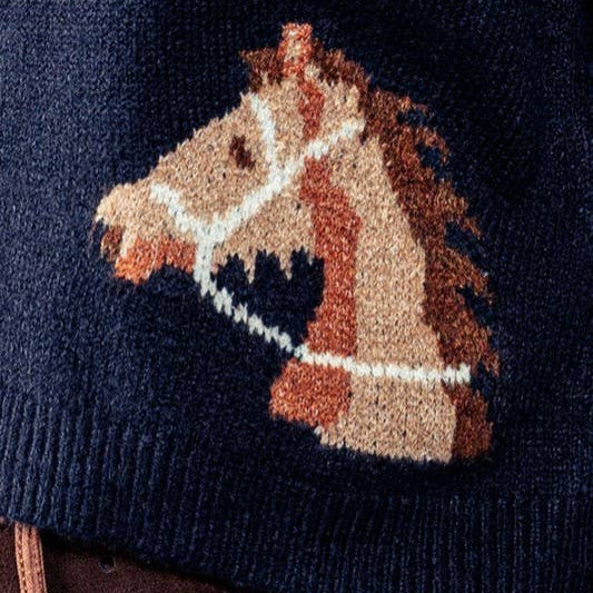 Western Horse Button Cropped Cardigan Sweater - Navy