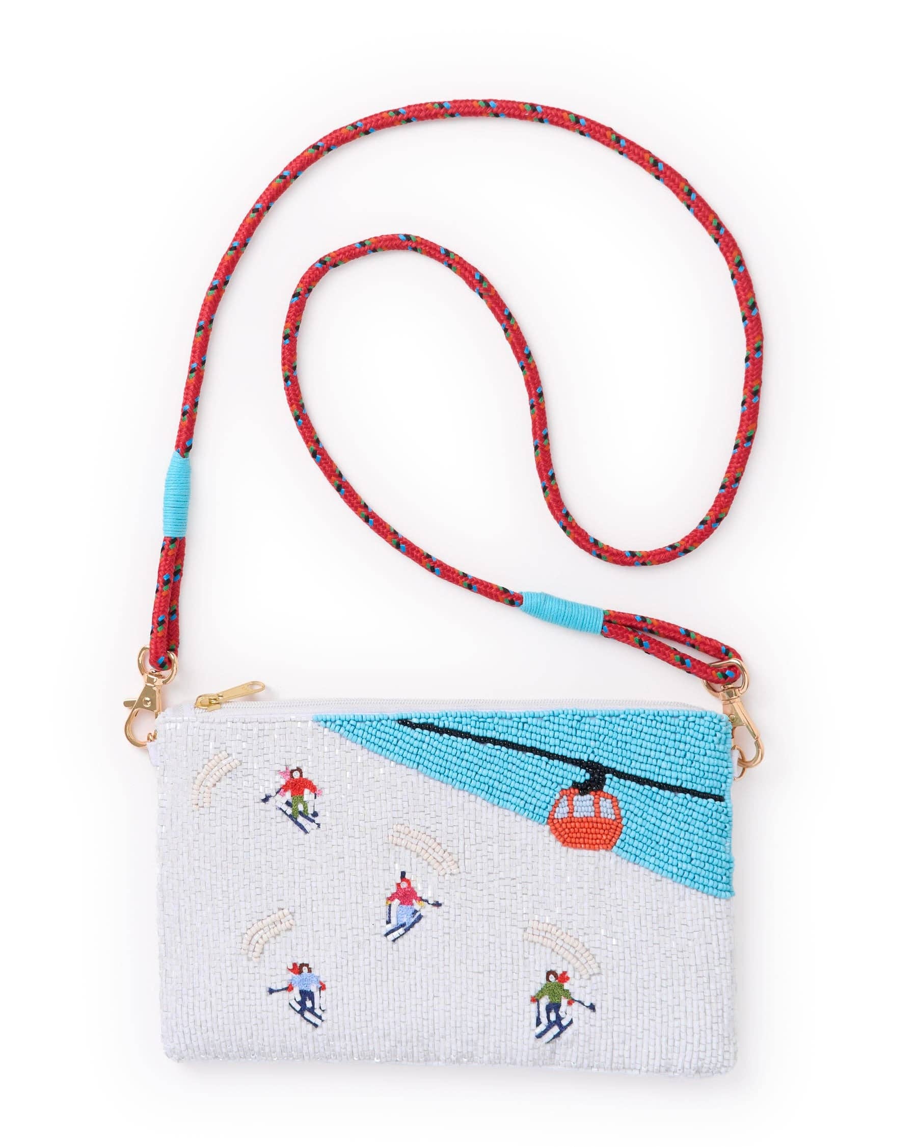 Leila Skier Seed Bead Clutch With Strap