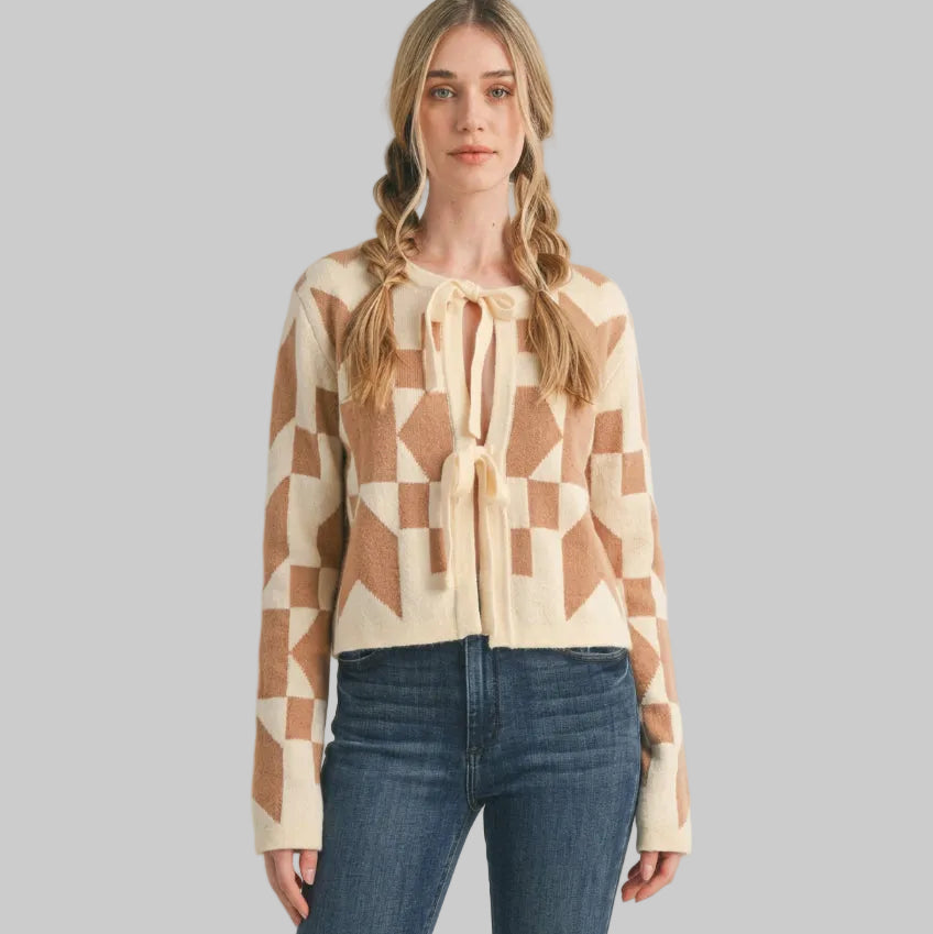 Bow Front Crop Sweater Cardigan
