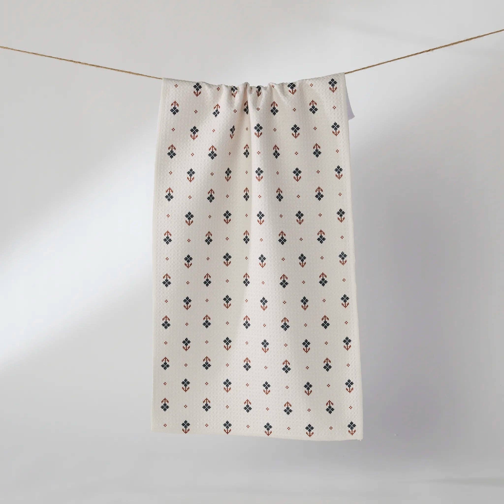 Folk Pixel Bar Towel - White