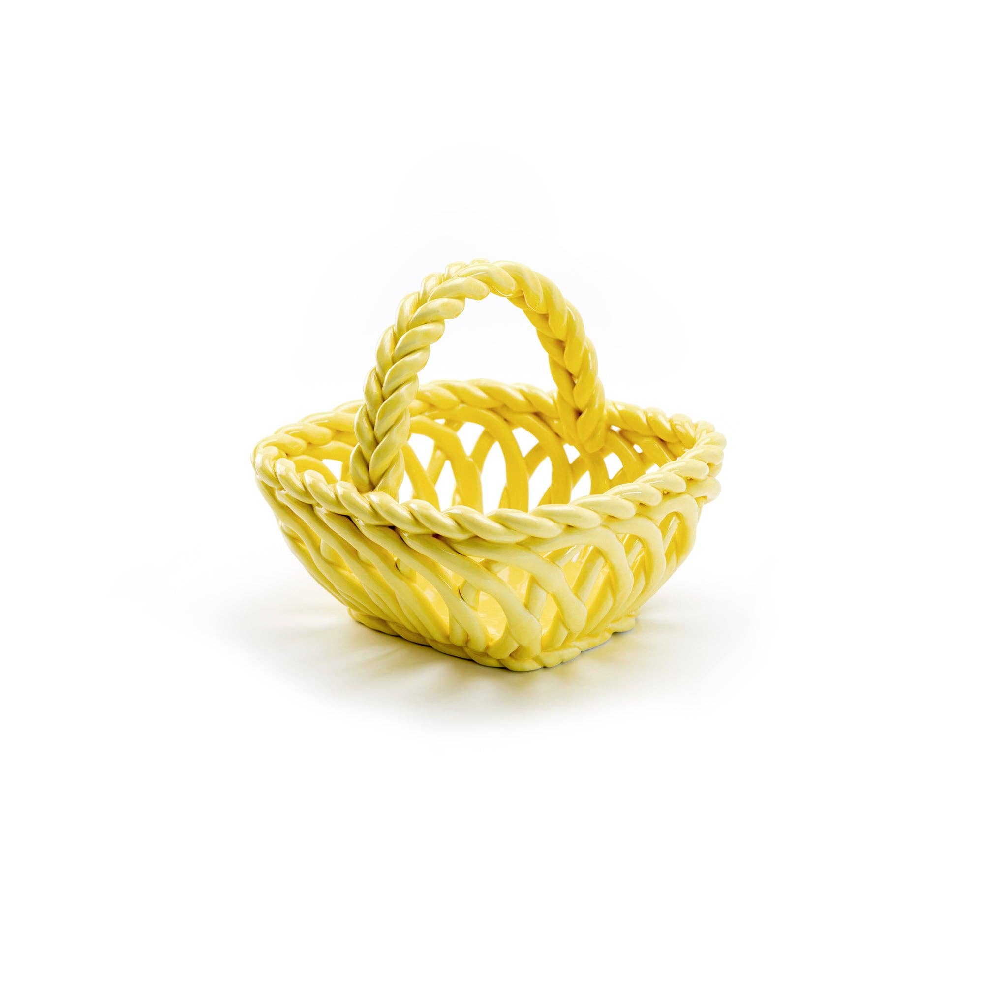 Hand Woven Small Ceramic Easter Basket - Yellow