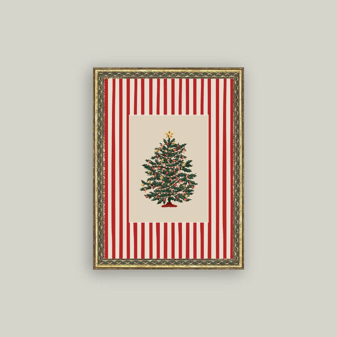 Bring timeless charm into your space with this delightful framed art piece. Featuring a classic tree design set against a peppermint-striped background, this vintage-inspired print captures nostalgic elegance with its antique aesthetic. Perfect for adding warmth and character to any room, the piece evokes a cozy, heritage feel that complements both traditional and eclectic décor. Available in two convenient sizes, it's an ideal choice for creating a focal point or completing a gallery wall. 2 size options.