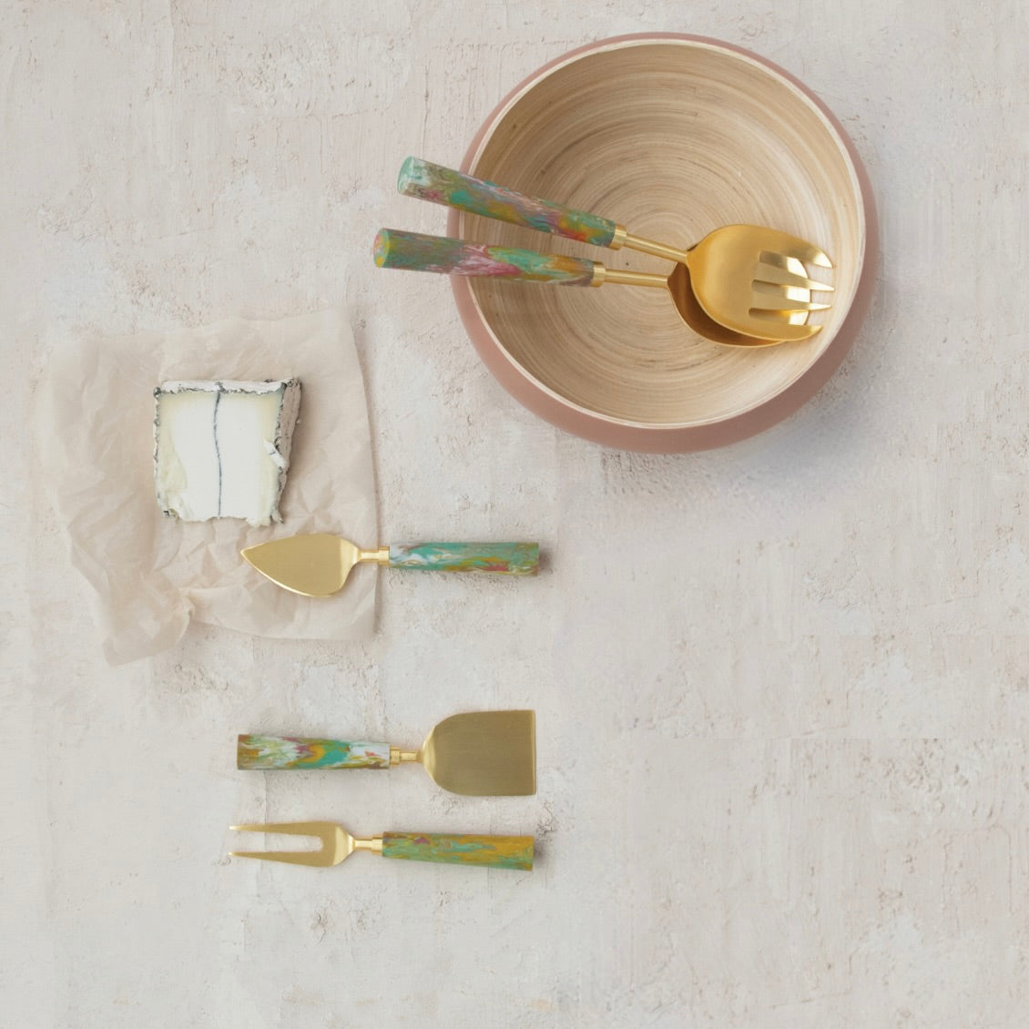 Salad Servers w/ Marbled Resin Handles - Set of 2