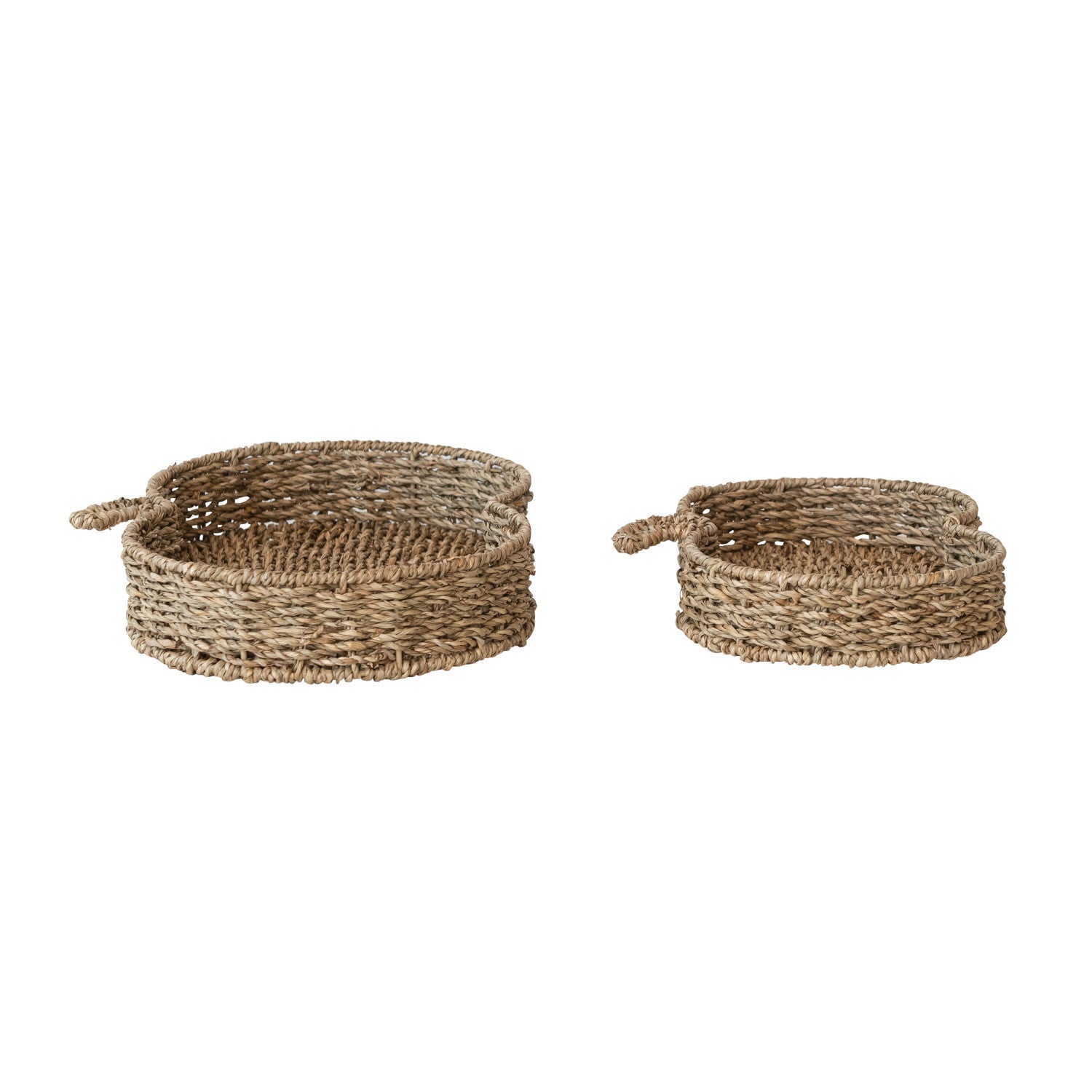 Two woven baskets on a white background