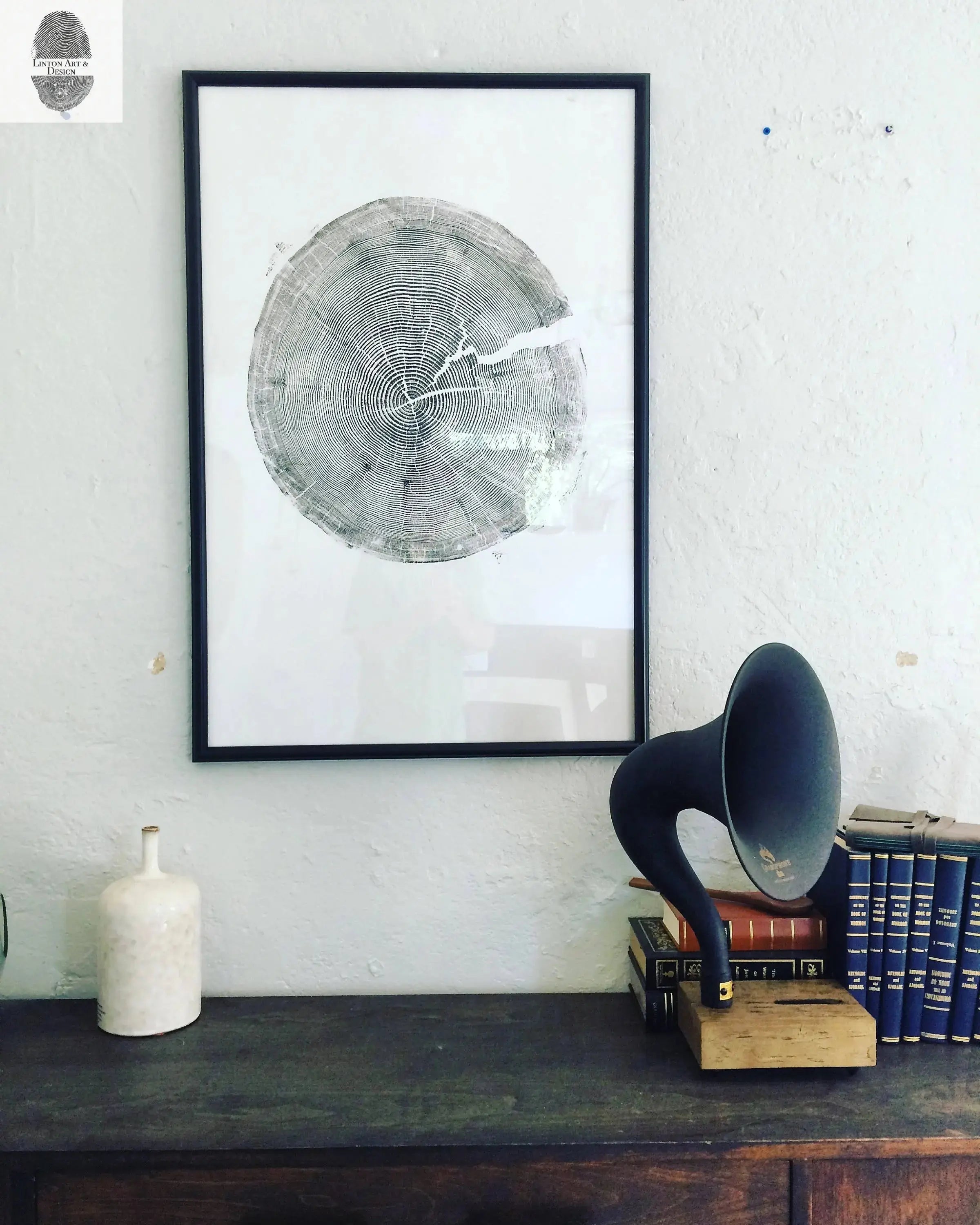 Crater Lake art, Oregon Print, Tree ring print, Woodcut print, Wood Wall art, Sacred Geometry, Forestry, National Parks, Signed Original