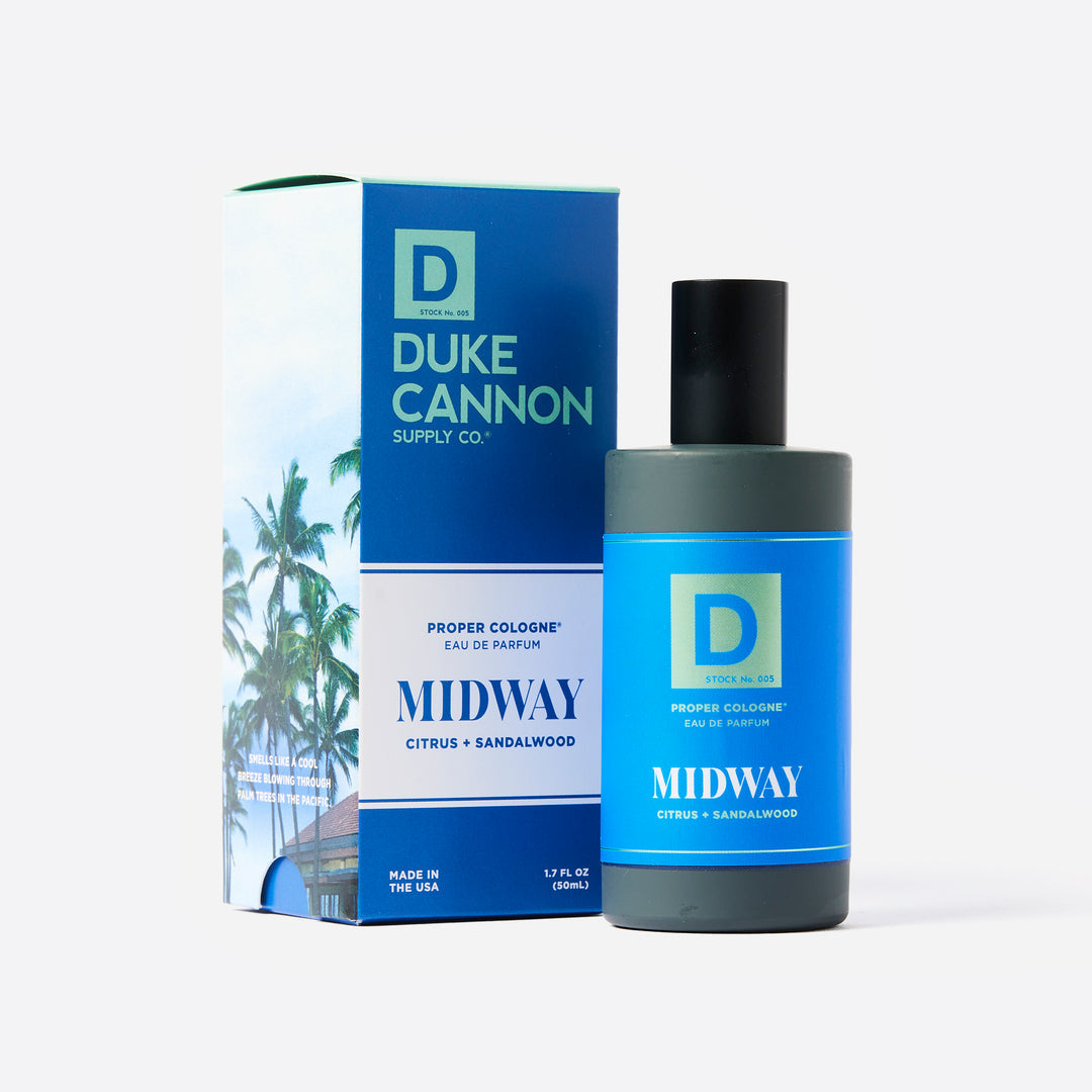 Midway smells like a cool breeze blowing through palm trees in the Pacific, with a fresh blend of citrus and sandalwood Cologne.