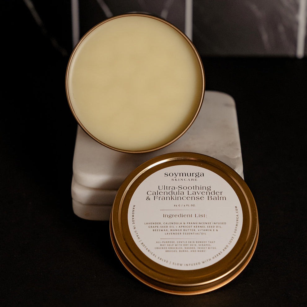 85 g / 3 fl.oz tin
Lavender, Calendula & Frankincense Infused Grape Seed Oil + Apricot Kernel Seed Oil, Beeswax, Mango Butter, Vitamin E, Lavender essential oil & Frankincense Essential Oil.
