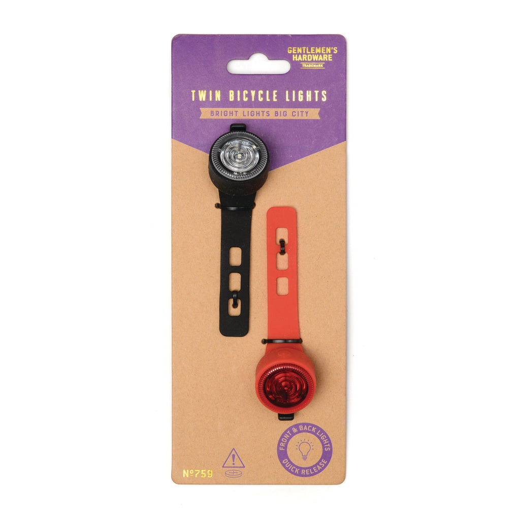 Stay safe in style with these twin bicycle lights! Designed for the front and back of your bicycle, these lights make the perfect gift for any cyclist. Each light is attached to a quick release band for easy installation and includes coin cell batteries for a bright, long-lasting light that can be easily turned on, off, or placed into pulsating mode.