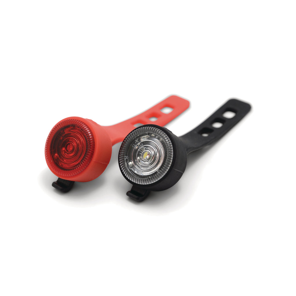 Stay safe in style with these twin bicycle lights! Designed for the front and back of your bicycle, these lights make the perfect gift for any cyclist. Each light is attached to a quick release band for easy installation and includes coin cell batteries for a bright, long-lasting light that can be easily turned on, off, or placed into pulsating mode.