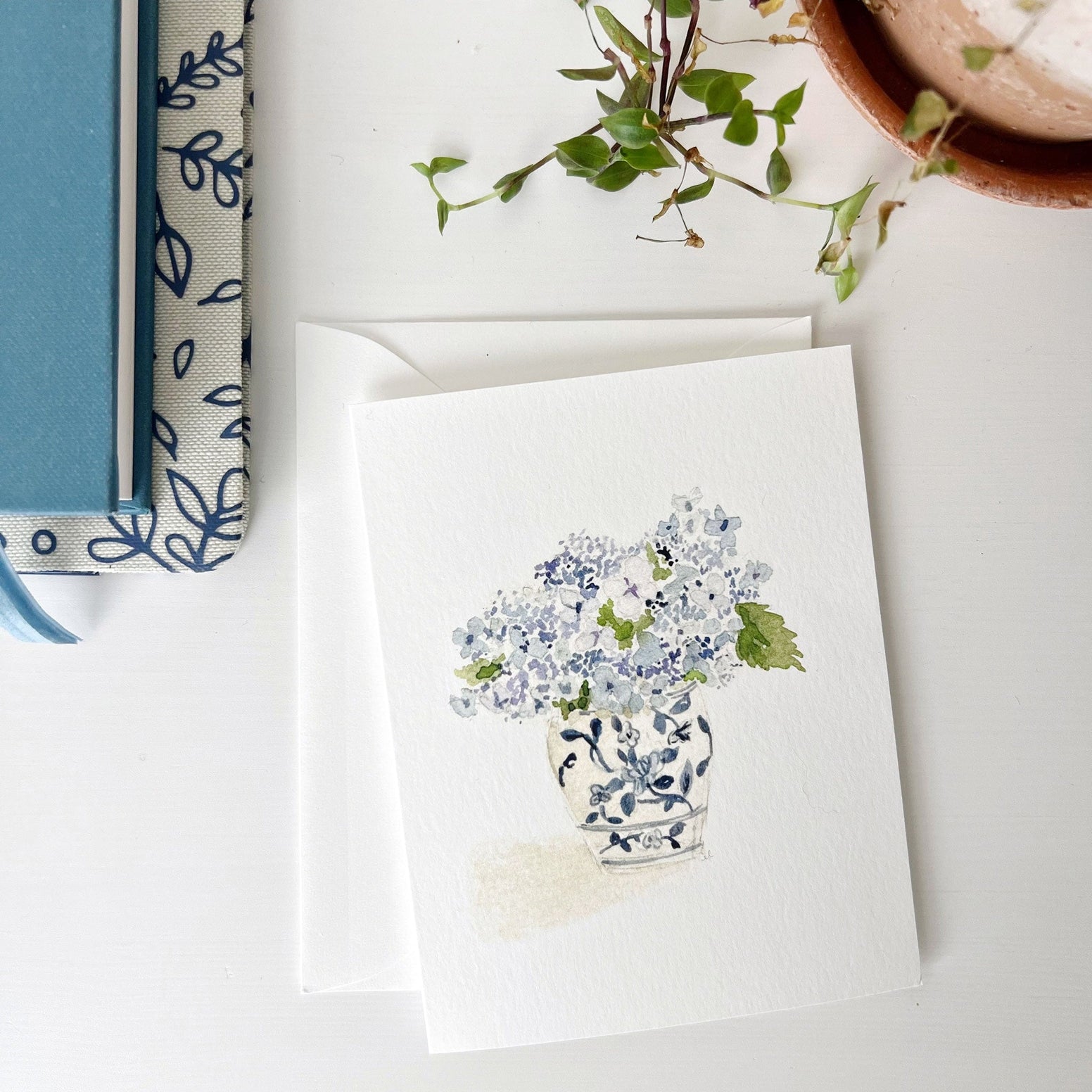 Send sweet greetings to your loved ones. These notecards are blank on the inside with charming watercolor illustration of a hydrangea bouquet on the front. They bring a touch of cheer to your thank you notes, get well wishes, and more.