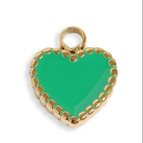 Our 18K Gold PVD Stainless Epoxy Heart Charm is a must have for your charm collection! The epoxy heart design adds a pop of color and a playful touch, making it a versatile addition to charm bracelets and necklaces. Ideal for both everyday wear and special occasions, it’s perfect for those seeking thoughtful gifts to fashion-forward individuals looking to personalize their jewelry. Its easy attachment ensures compatibility with various styles, allowing you to create stunning combinations!