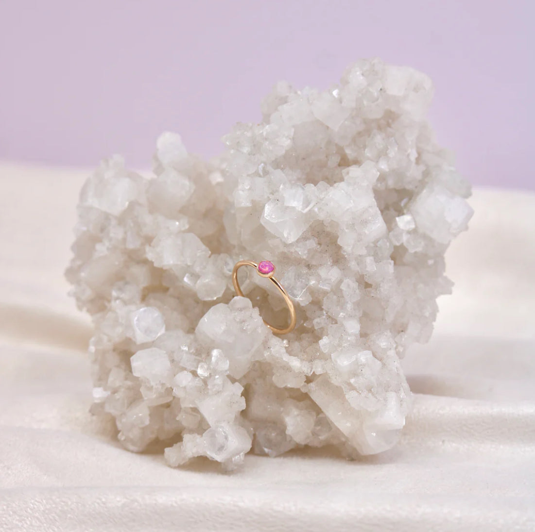 Small Cherry Pink Opal Ring - Gold