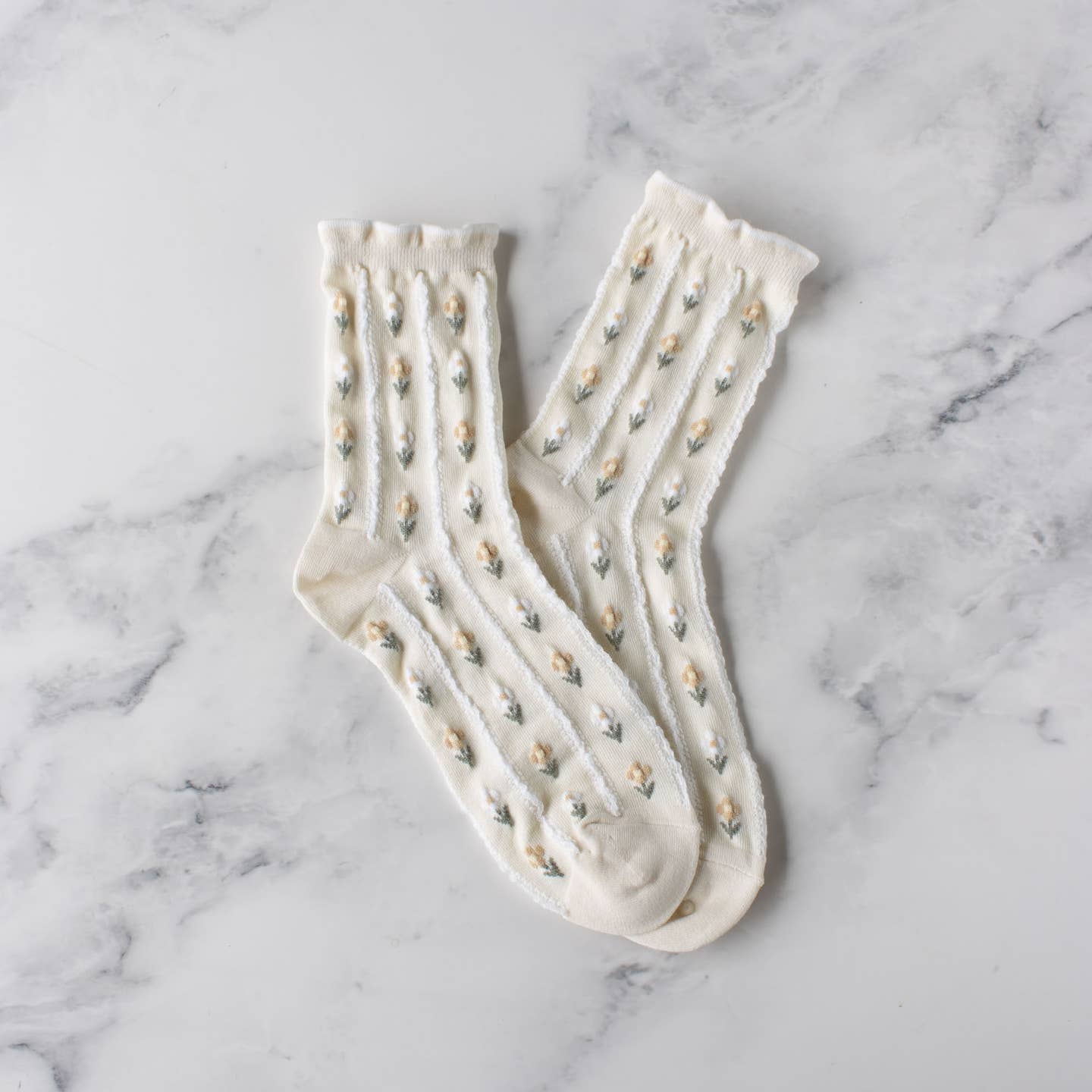 Pastel Banana Cream Floral Socks
