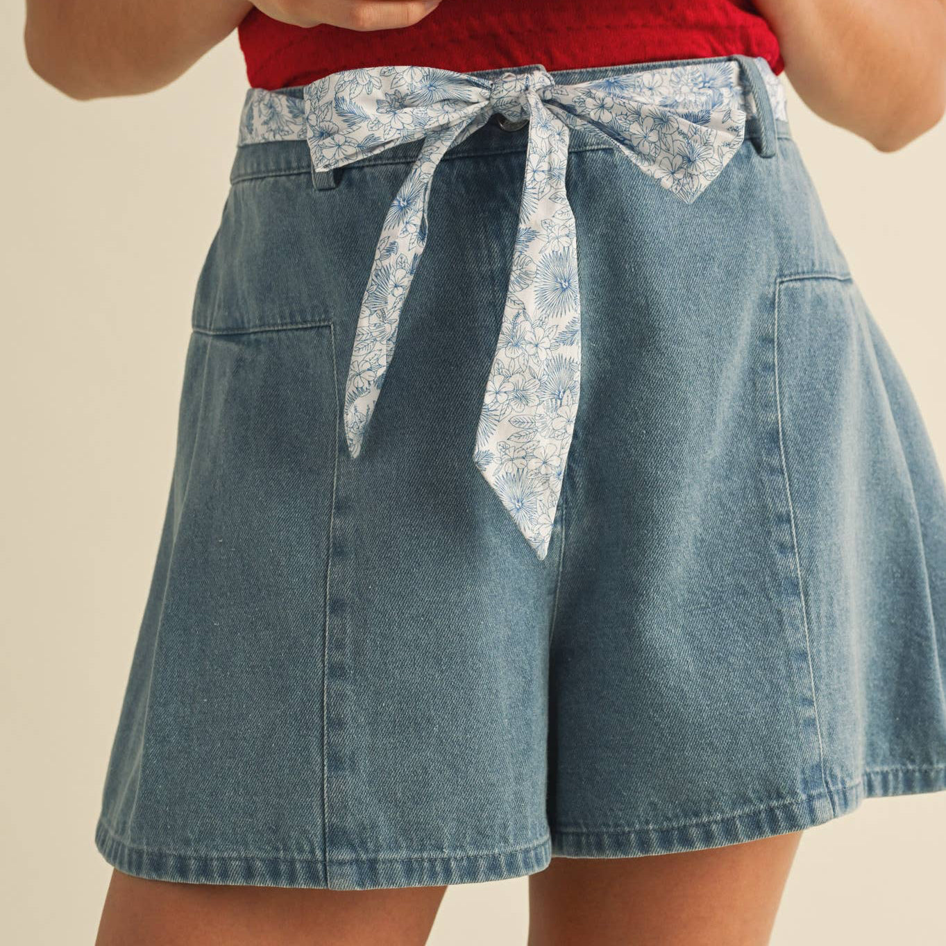 High Rise Flounce Hem Denim Shorts