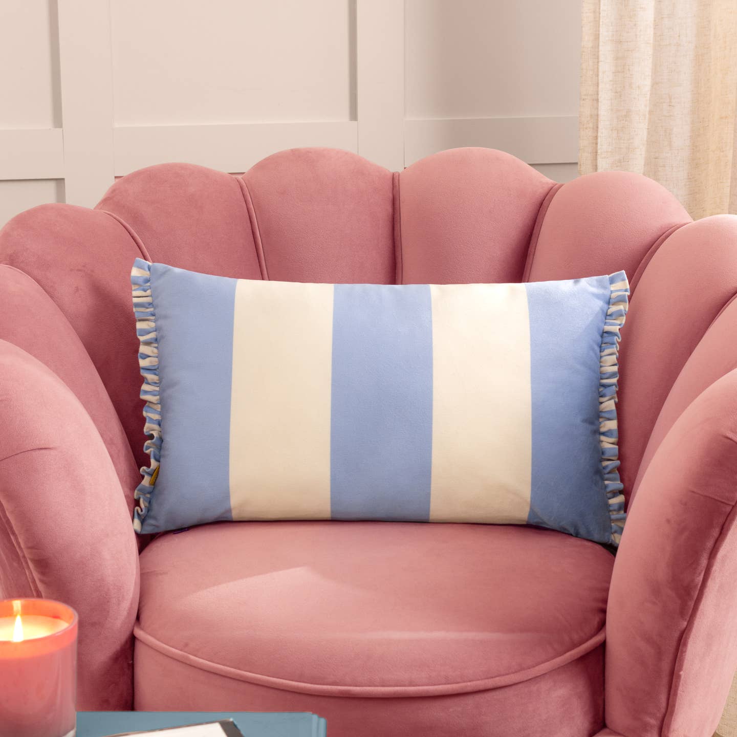 Araya Blue Striped Velvet Pillow