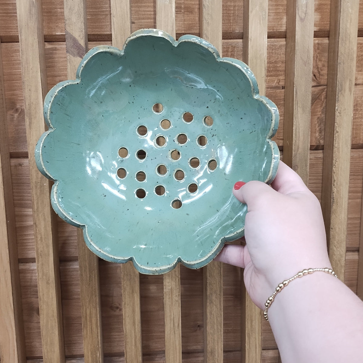 sage green scalloped berry bowl.