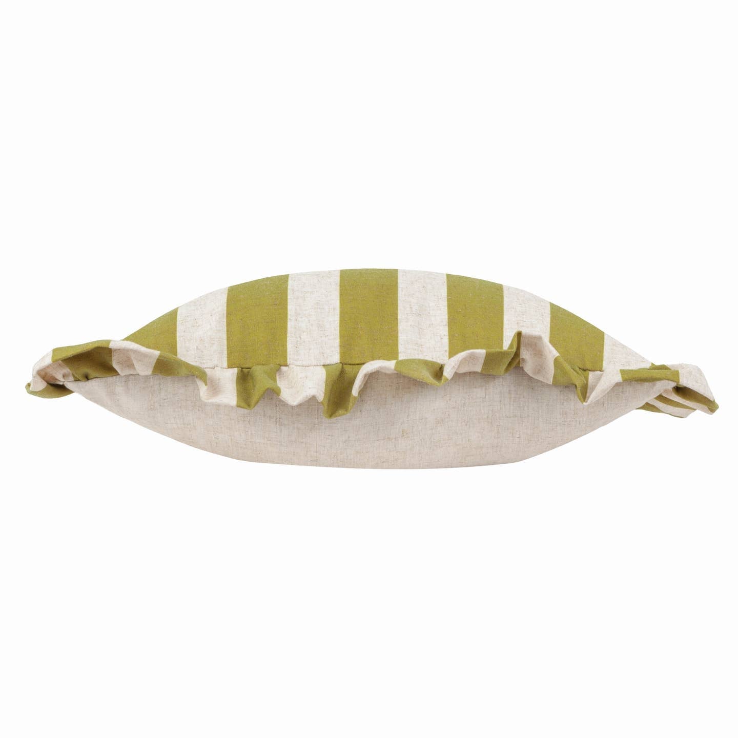 Linen Olive Striped Ruffle Pillow