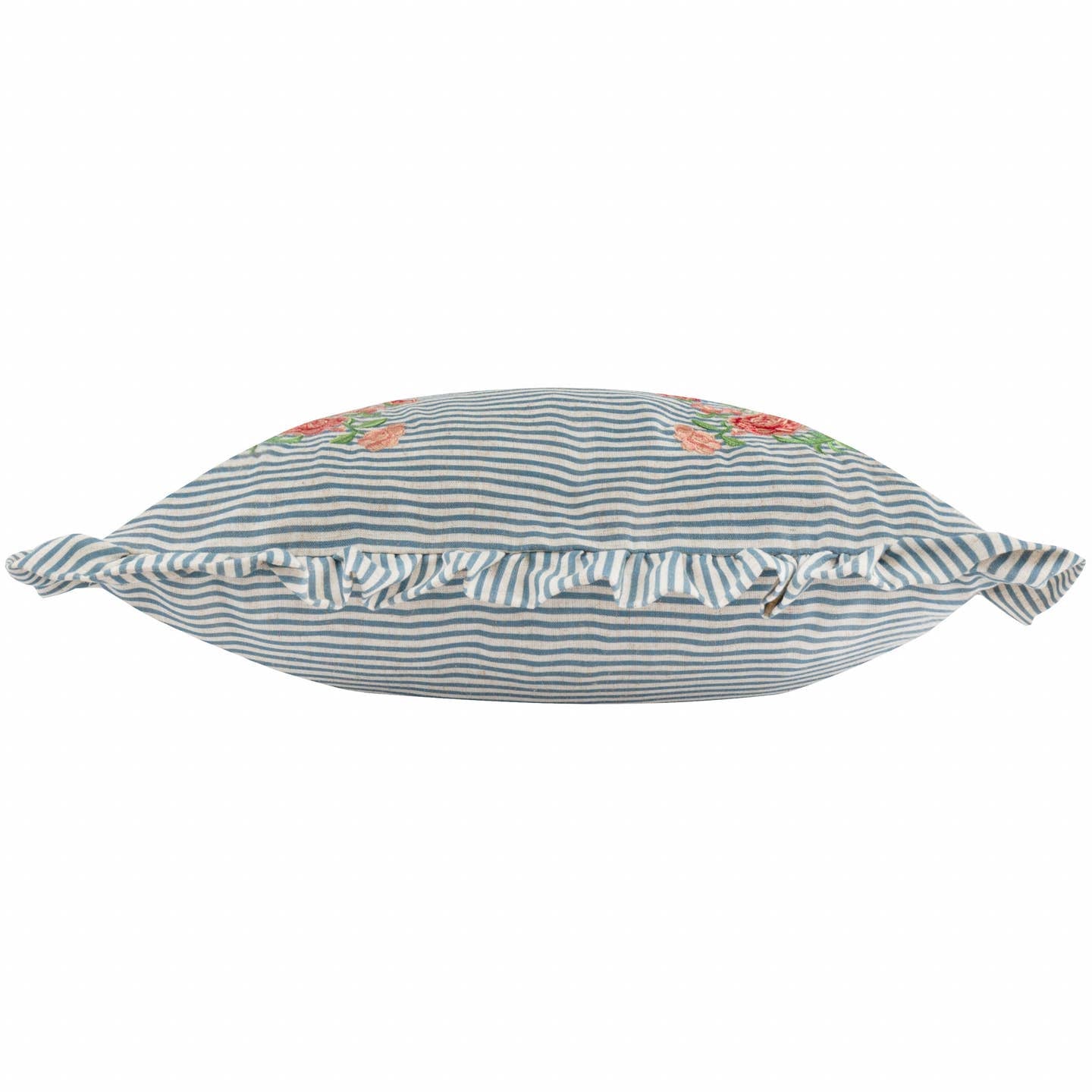 Martha Embroidered Blue Striped Ruffle Pillow