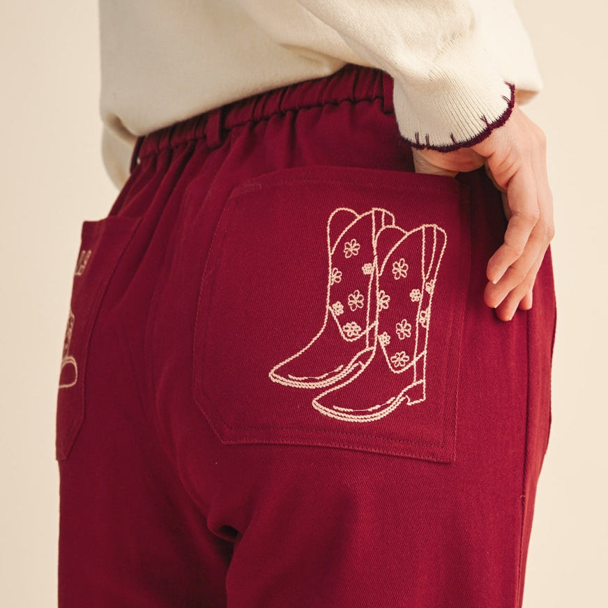 Cowgirl Embroidery High Rise Flared Pants