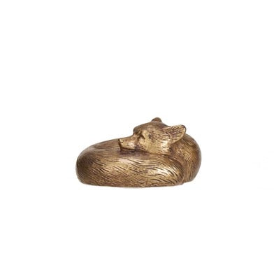 Bronze fox figurine on a white background