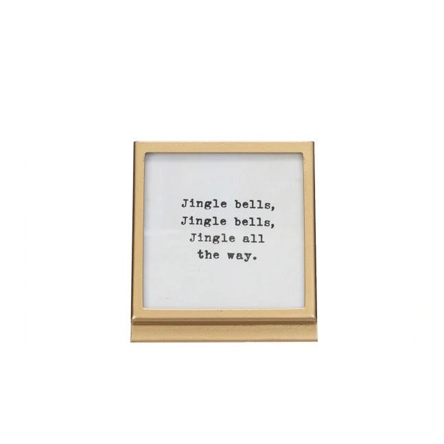 Square Gold Metal Holiday Saying Frame - Jingle Bells