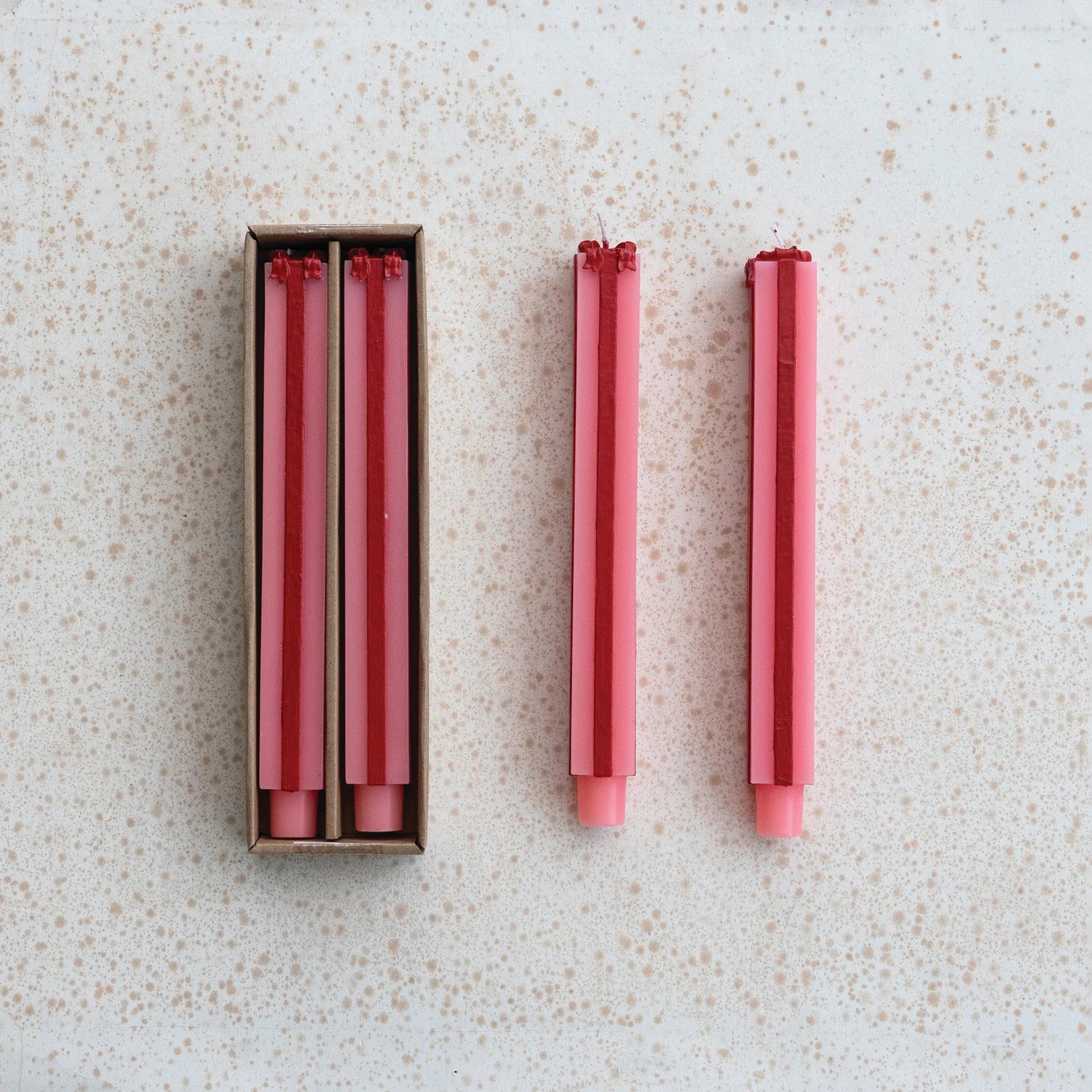 Unscented Present Taper Candles in Pink & Red 10'H