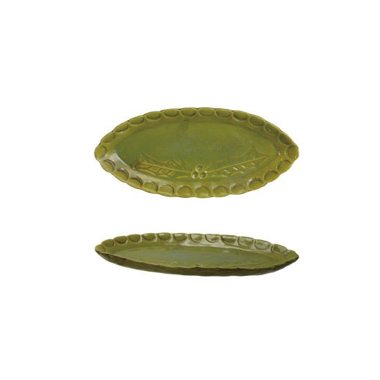 Debossed Flora Oval Stoneware Scalloped Plate - 4 Color Options