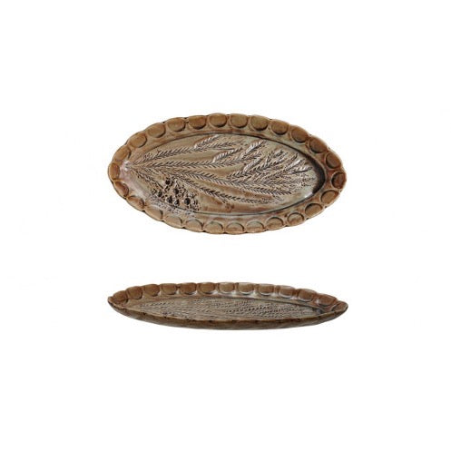 Debossed Flora Oval Stoneware Scalloped Plate - 4 Color Options
