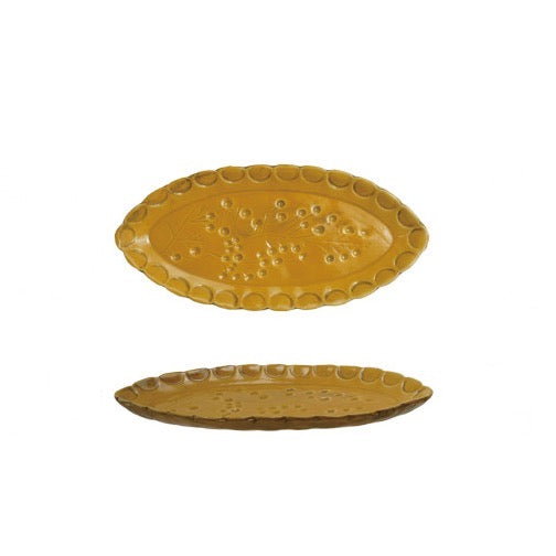 Debossed Flora Oval Stoneware Scalloped Plate - 4 Color Options