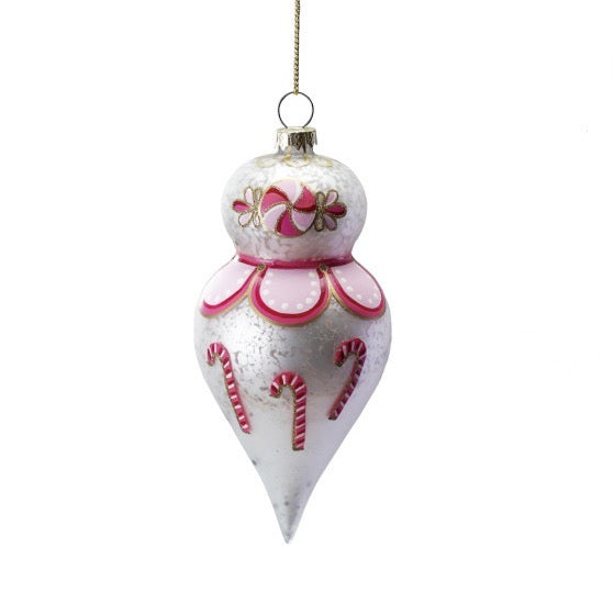 Pink Deco Finial Glass Ornament - Candy Cane