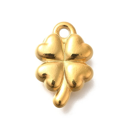 This gold-plated four leaf clover charm brings a touch of luck and charm to your jewelry collection. Perfectly sized for a bracelet or necklace, it adds a meaningful and elegant accent to any outfit. Its subtle shine and classic design make it a thoughtful gift or a special keepsake to carry with you every day.
Details:
Ion Plating(IP) 304 Stainless Steel Pendants, Real 18K Gold Plated
Size: 17.5x11.5x3.5mm, hole:2mm