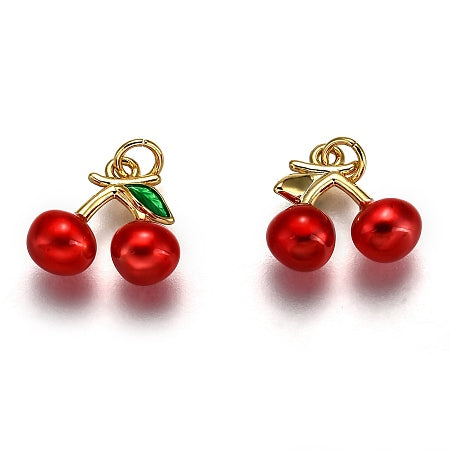 Add a pop of charm to your jewelry collection with our Cherries Charm. Featuring cherry clusters with gold colored detailing and a green leaf, this quirky charm adds a playful touch to any bracelet or necklace. (Pit-free and everlasting!)
Details:
Long-Lasting Real 18K Gold Plated
Size: 11x13x5.5mm, hole:2.4mm
Color: Red
Material: Brass+Enamel