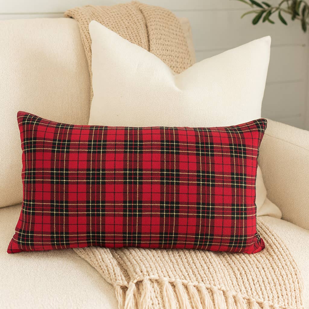 Bring a touch of traditional, festive charm and cozy comfort to your space with the Tartan Plaid Throw Pillow. A black and red tartan pattern gives this rectangle throw pillow a touch of timeless charm that'll spruce up your holiday setting in classic style. Soft yet durable for everyday use, layer this bedding with all-white linens for a classic look or with iconic holiday prints for a playful ensemble.
Details:
Approx. 12" W x 20" L
Colors/finish: Red
Machine wash cold