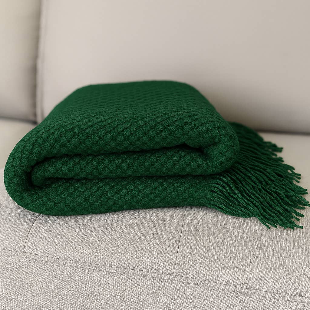 Green Textured Knit Throw Blanket