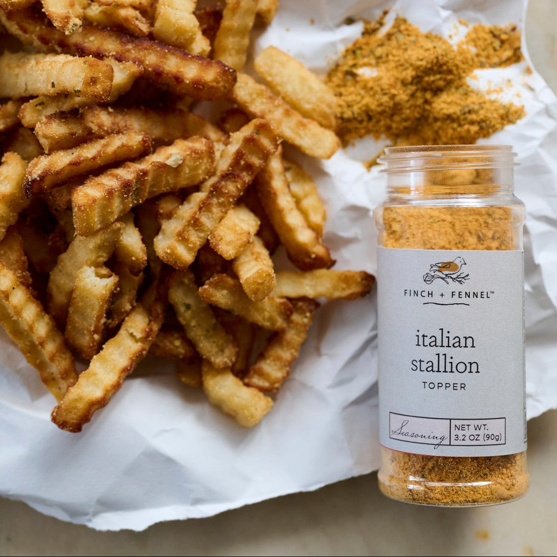 Bring the authentic taste of Italy to your kitchen with our 3.2 oz. Italian Stallion Topper Seasoning. This bold blend of herbs and spices is perfect for enhancing pasta sauces, sprinkling over pizzas, seasoning roasted vegetables, or giving any dish a robust, savory Italian flair. A must-have for every culinary enthusiast!