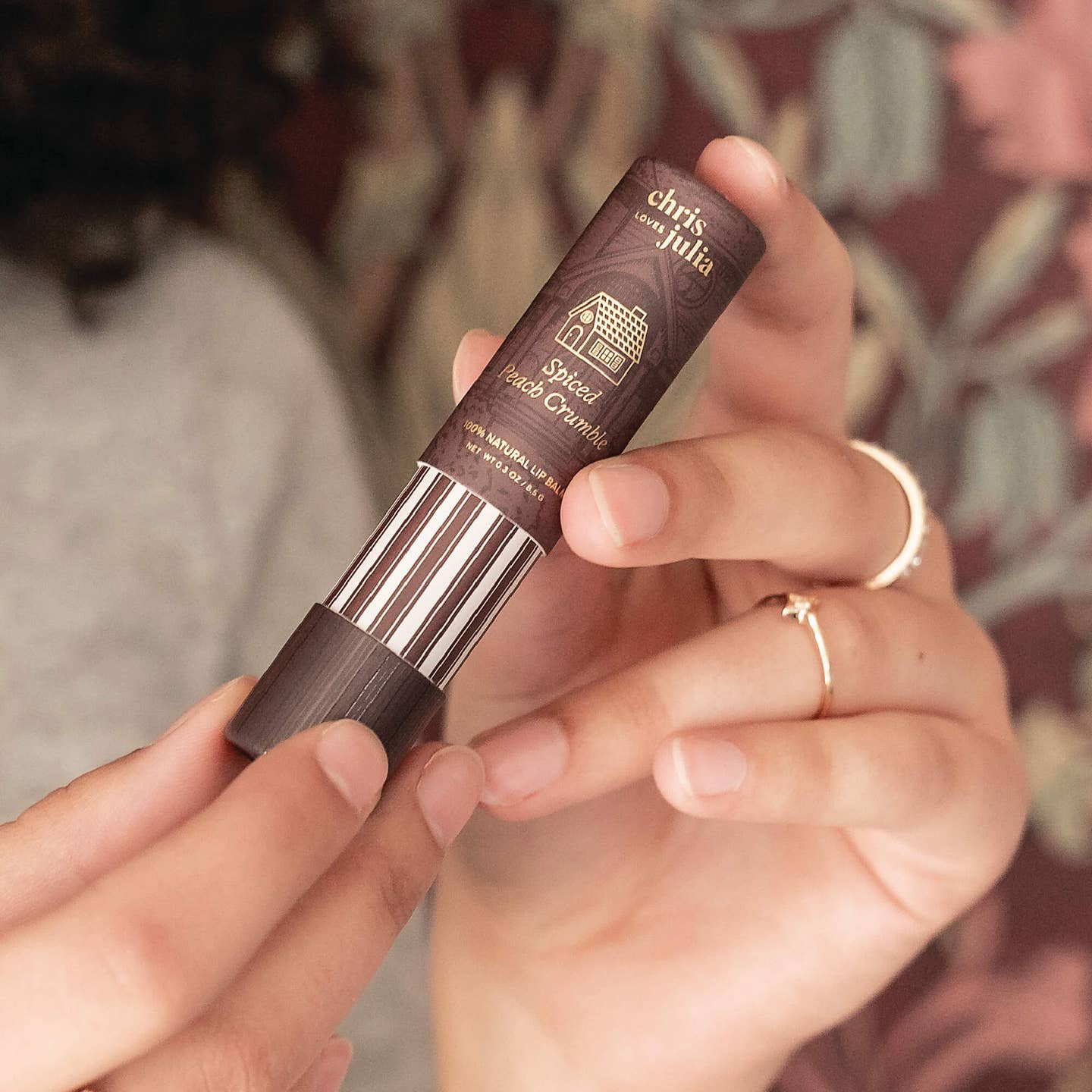 Spiced Peach Crumble: A blend of sweet peach with hints of warm spices and buttery crumble creates a comforting, autumn-inspired aroma.
Our natural lip balm formula is as smooth as can be. Each cardboard tube is filled from the bottom to the top with lip hydrating goodness. Once you’re done, make sure to recycle; our ingredients come straight from Mother Earth, and we like to give right back!