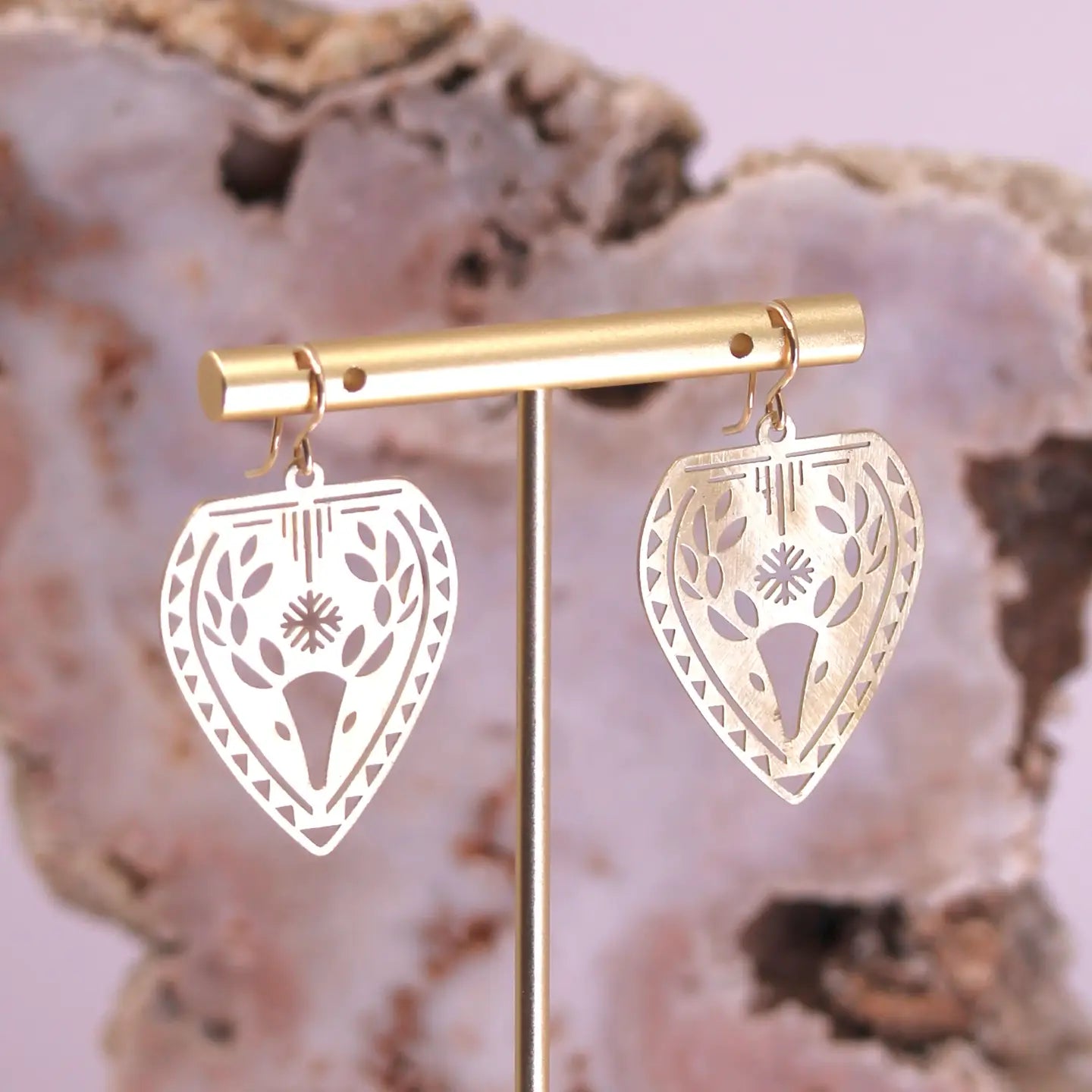 Sacred Sika Deer Brass Dangle Earrings