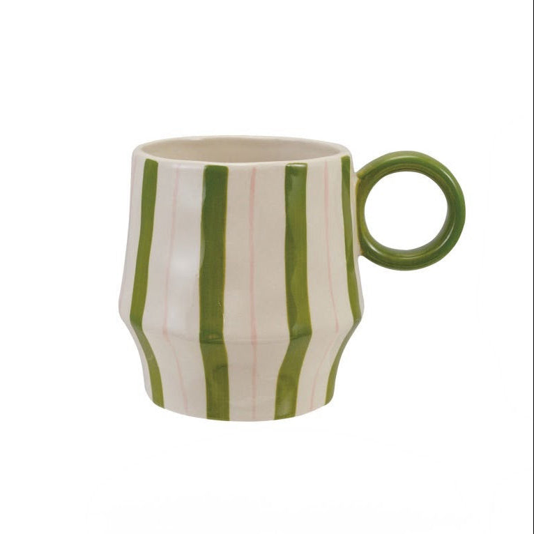 Hand-Painted Stoneware Mug - Meadow Stripe
