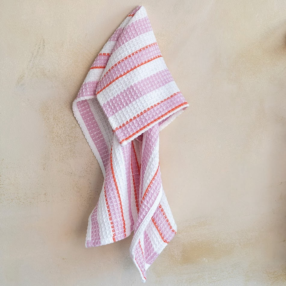 Cotton Waffle Tea Towel - Berry Stripe