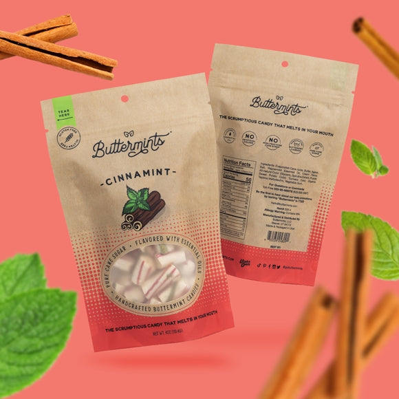 A unique blend of cool peppermint and warm cinnamon, these mints offer a perfect balance of refreshing spice in every creamy bite. A unexpectedly scrumptious treat for any moment!
Details:
Ingredients: Evaporated Cane Juice, Butter, Agave, Salt, Peppermint Essential Oil, Cream Flavor, All-natural Color (Glycerin, Spirulina Extract, Purple Sweet Potato Color, Turmeric Color, Organic Tapioca Maltodextrin, Vegetable Gum.