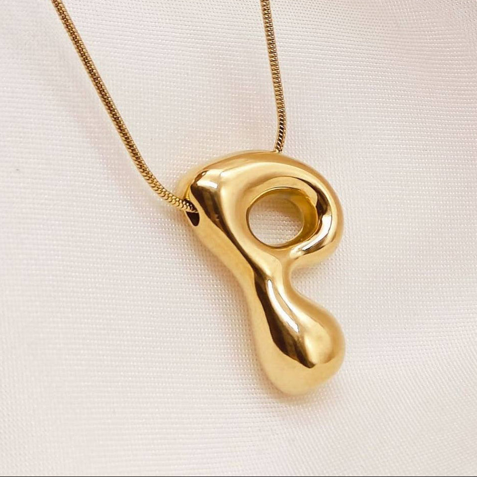 Gold Bubble Letter Initial Necklace - A Through Z