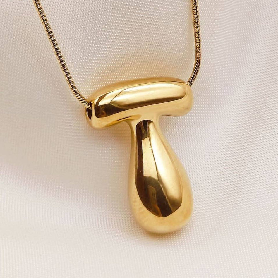 Gold Bubble Letter Initial Necklace - A Through Z