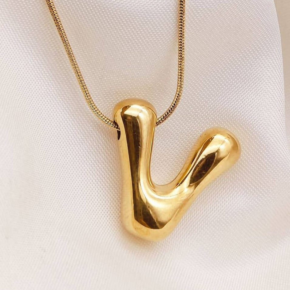 Gold Bubble Letter Initial Necklace - A Through Z