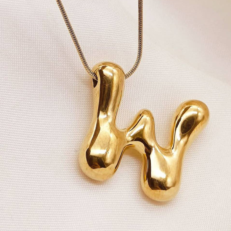 Gold Bubble Letter Initial Necklace - A Through Z