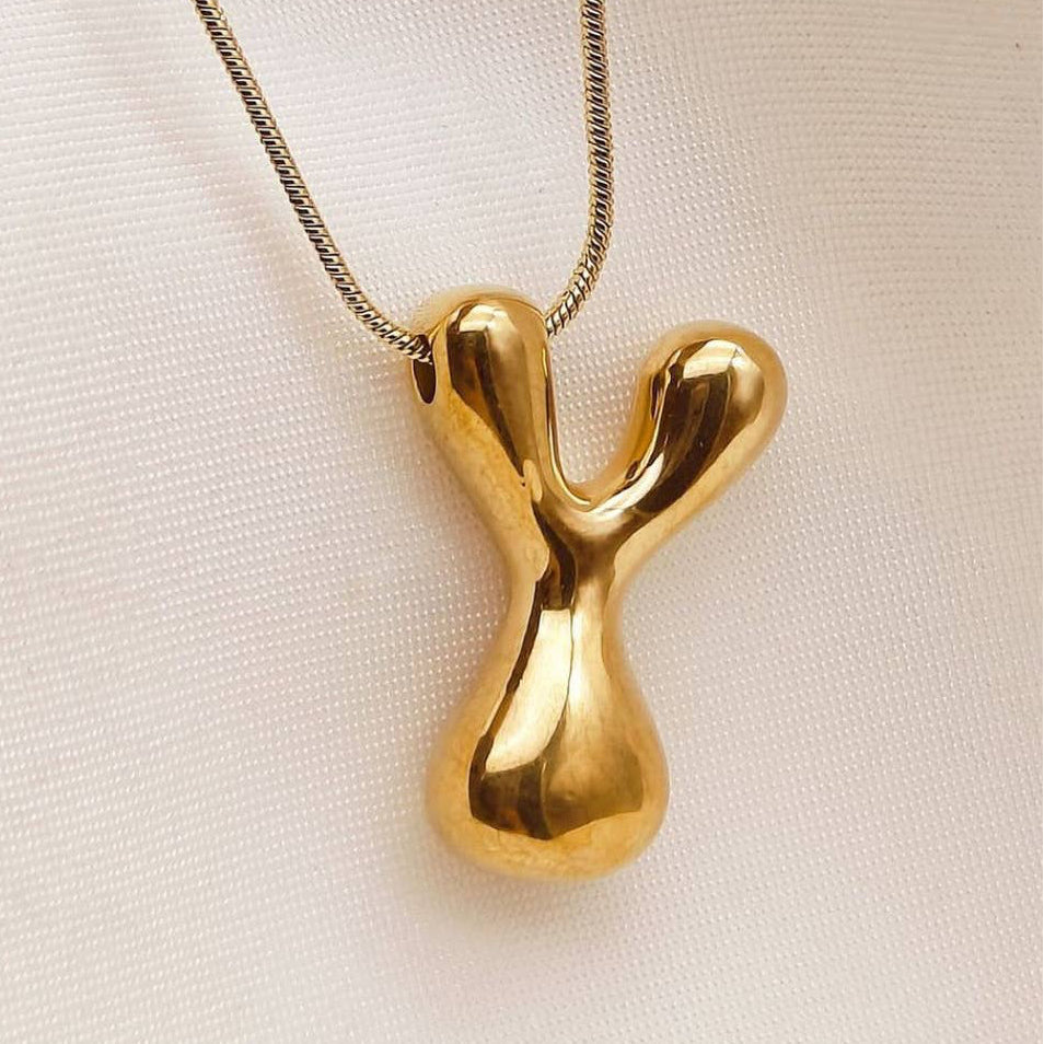 Gold Bubble Letter Initial Necklace - A Through Z